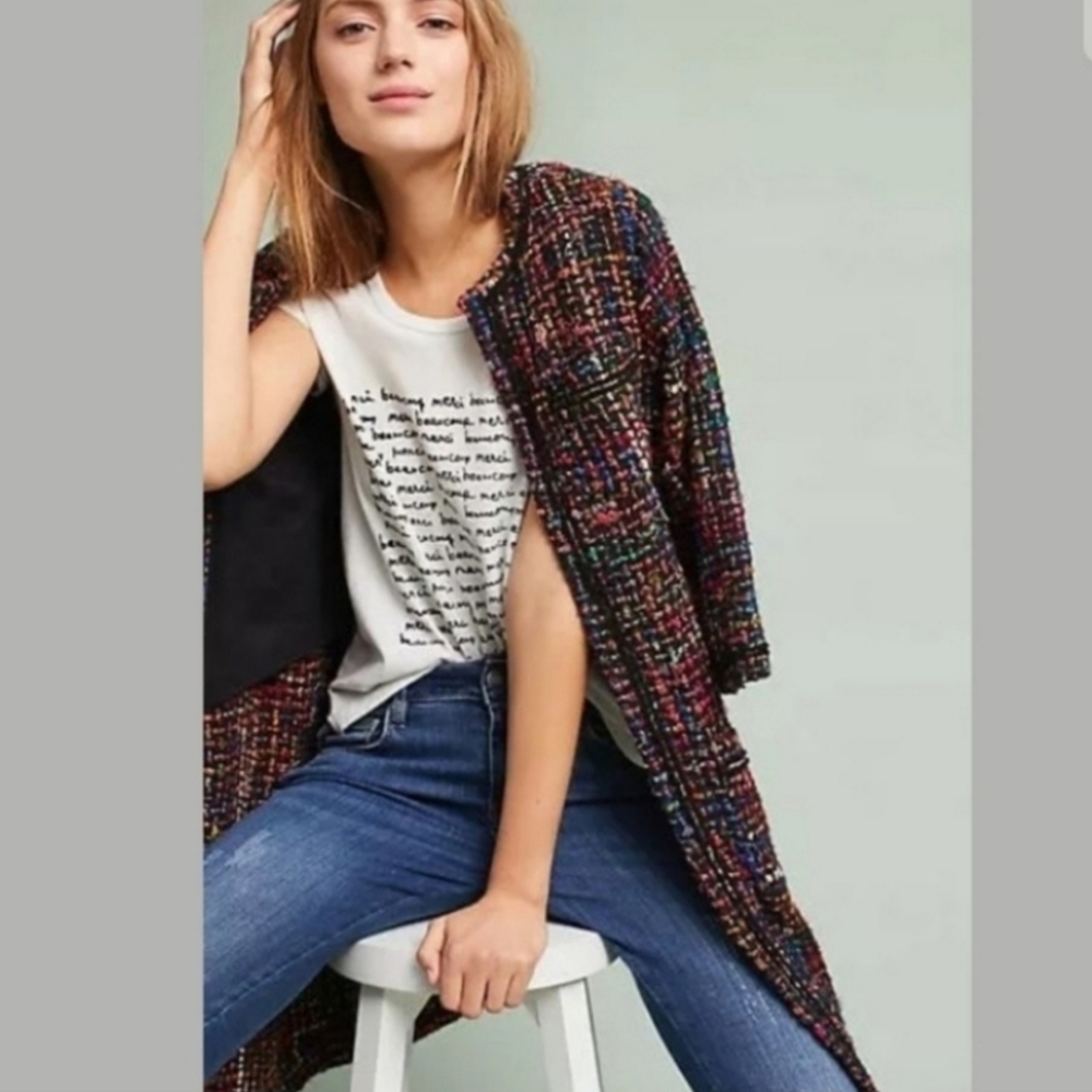 ANTHROPOLOGIE ETT:TWA Berwyn Tweed Coat Black Women’s Size Large